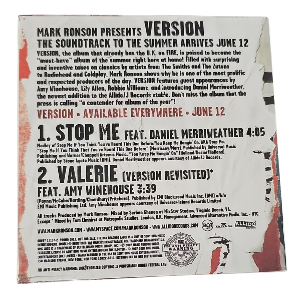 Mark Ronson – Version Sampler [2007 Promotional CD‎ Sampler] - Picture 2 of 3
